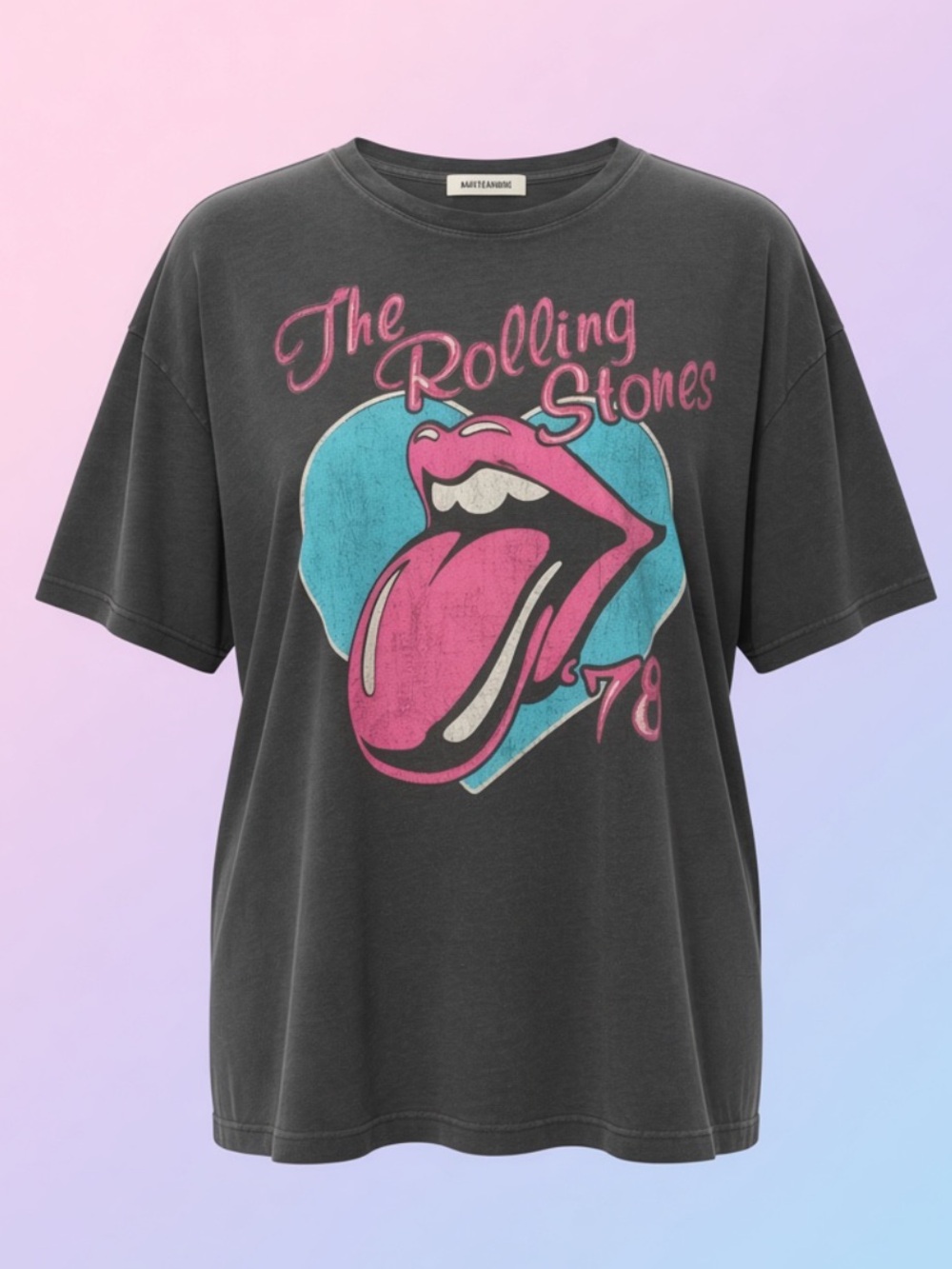 Daydreamer Charcoal Rolling Stones Graphic Tee with Pink & Teal